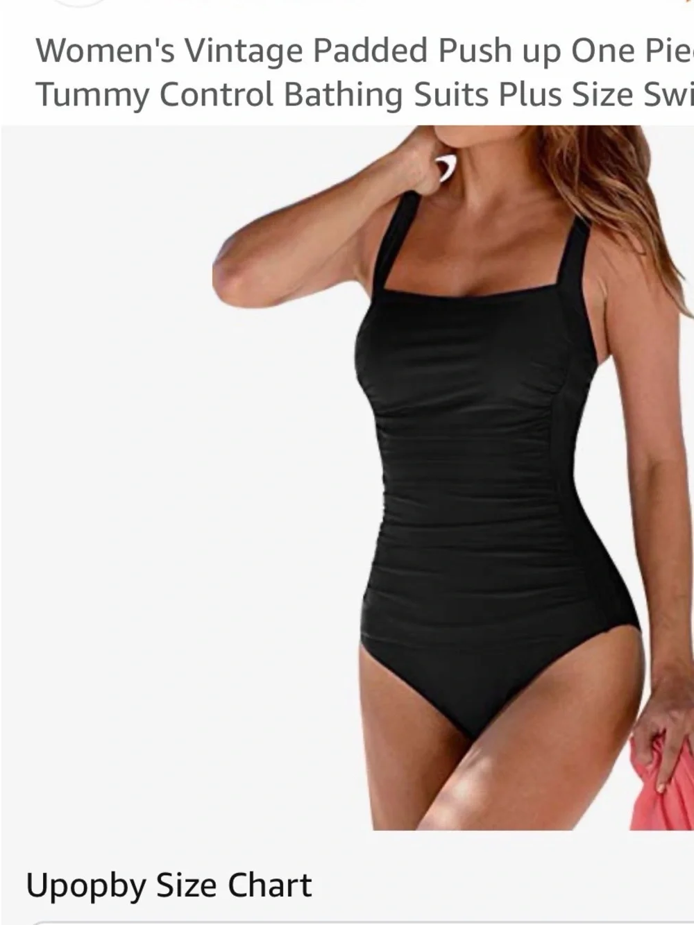 Vintage Padded Push-Up One-Piece Swimsuit - Black 12 - Picture 4 of 7